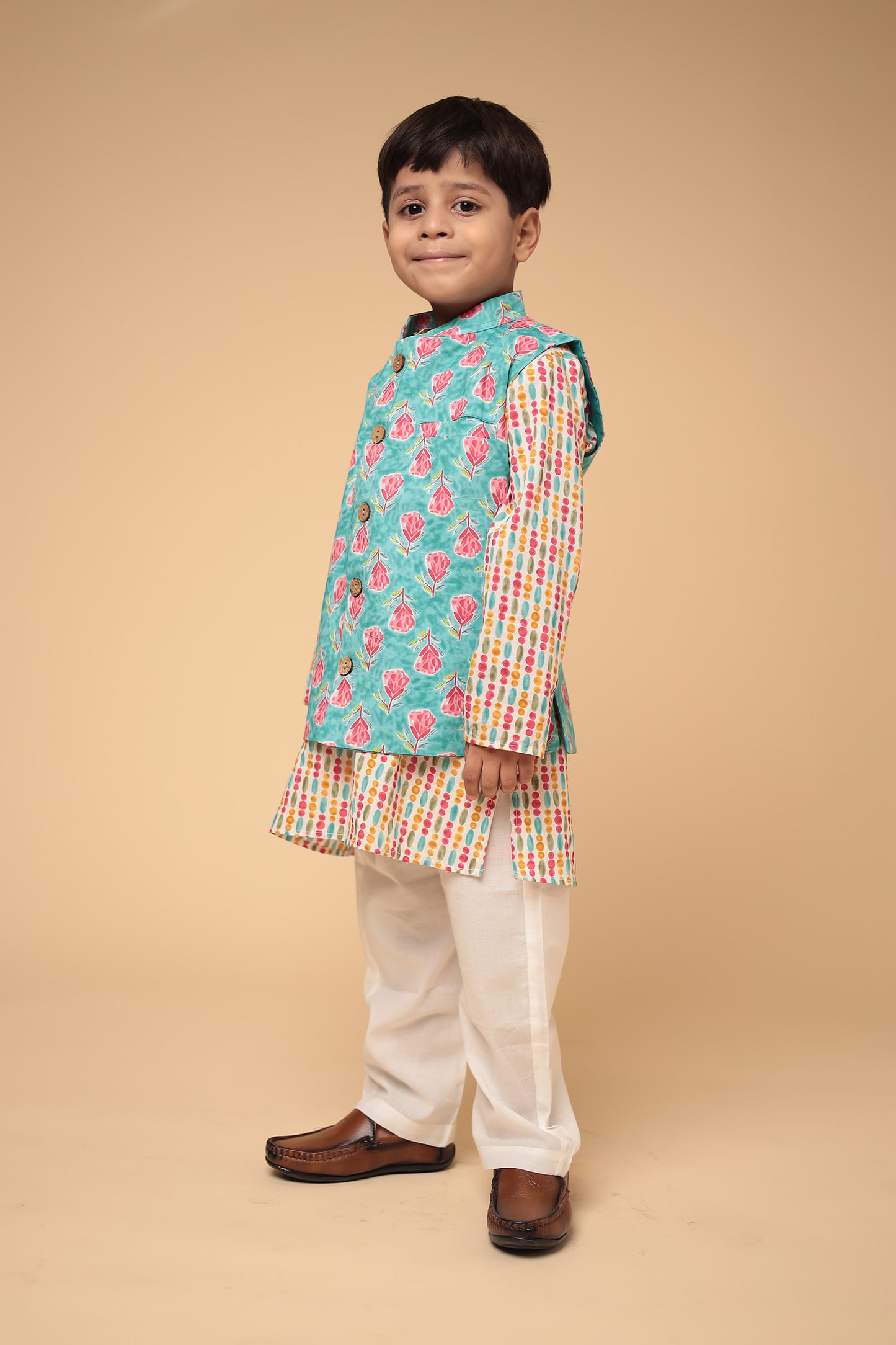 Cotton Ethnic Wear Kurta Pajama with Jacket Set for Boys