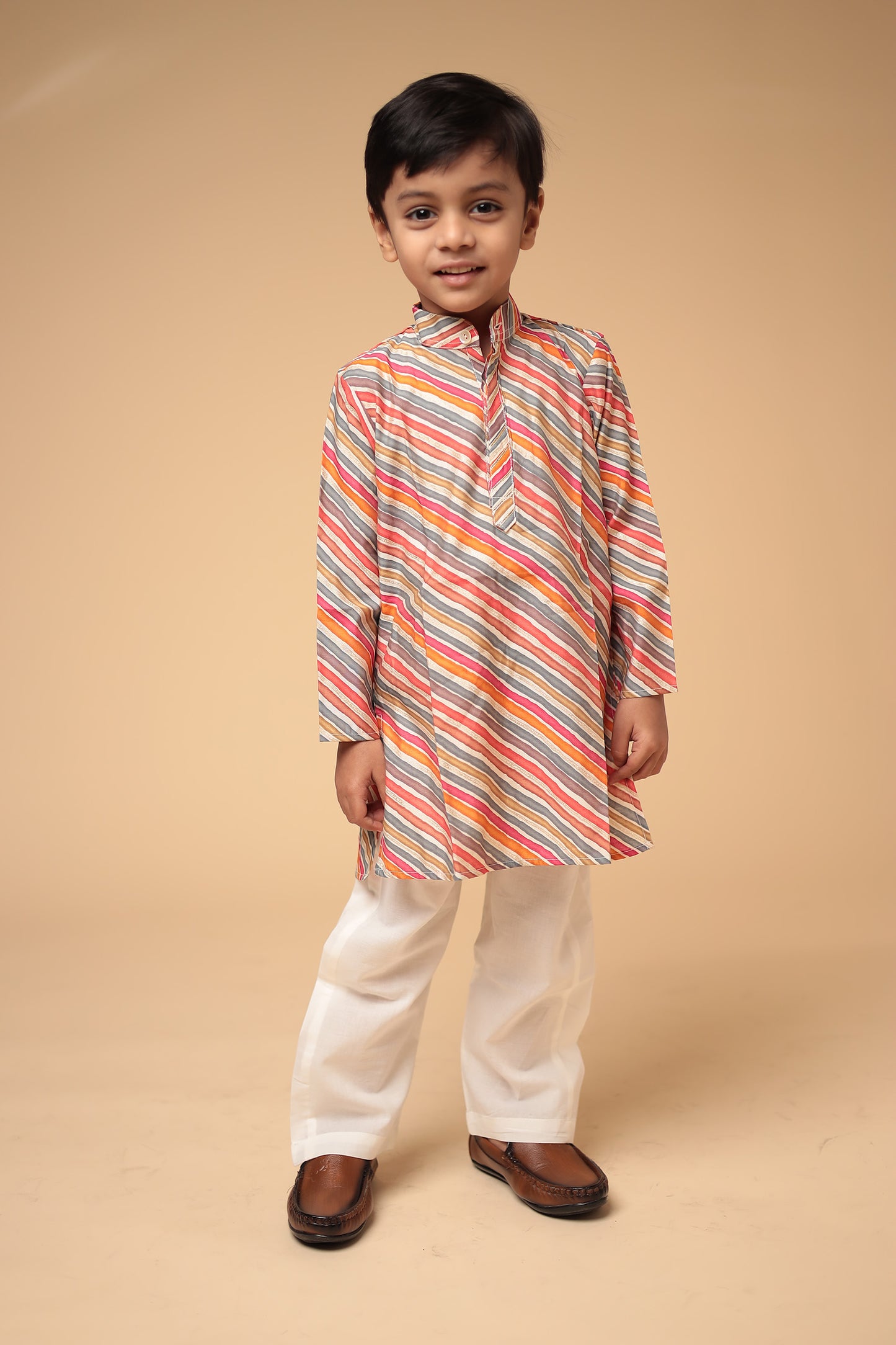 Traditional Cotton Lehariya Kurta with Pajama Set for Boys