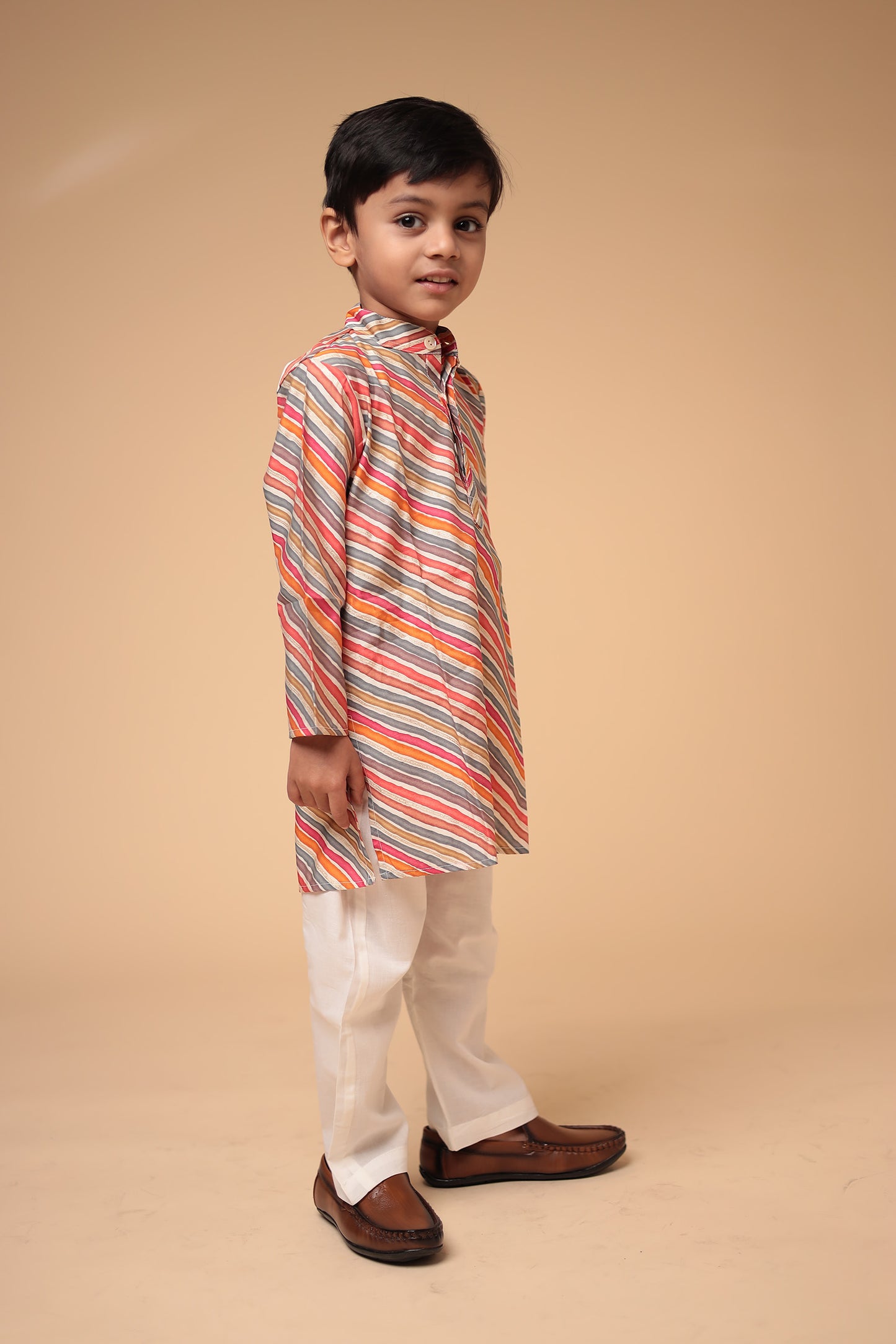 Traditional Cotton Lehariya Kurta with Pajama Set for Boys