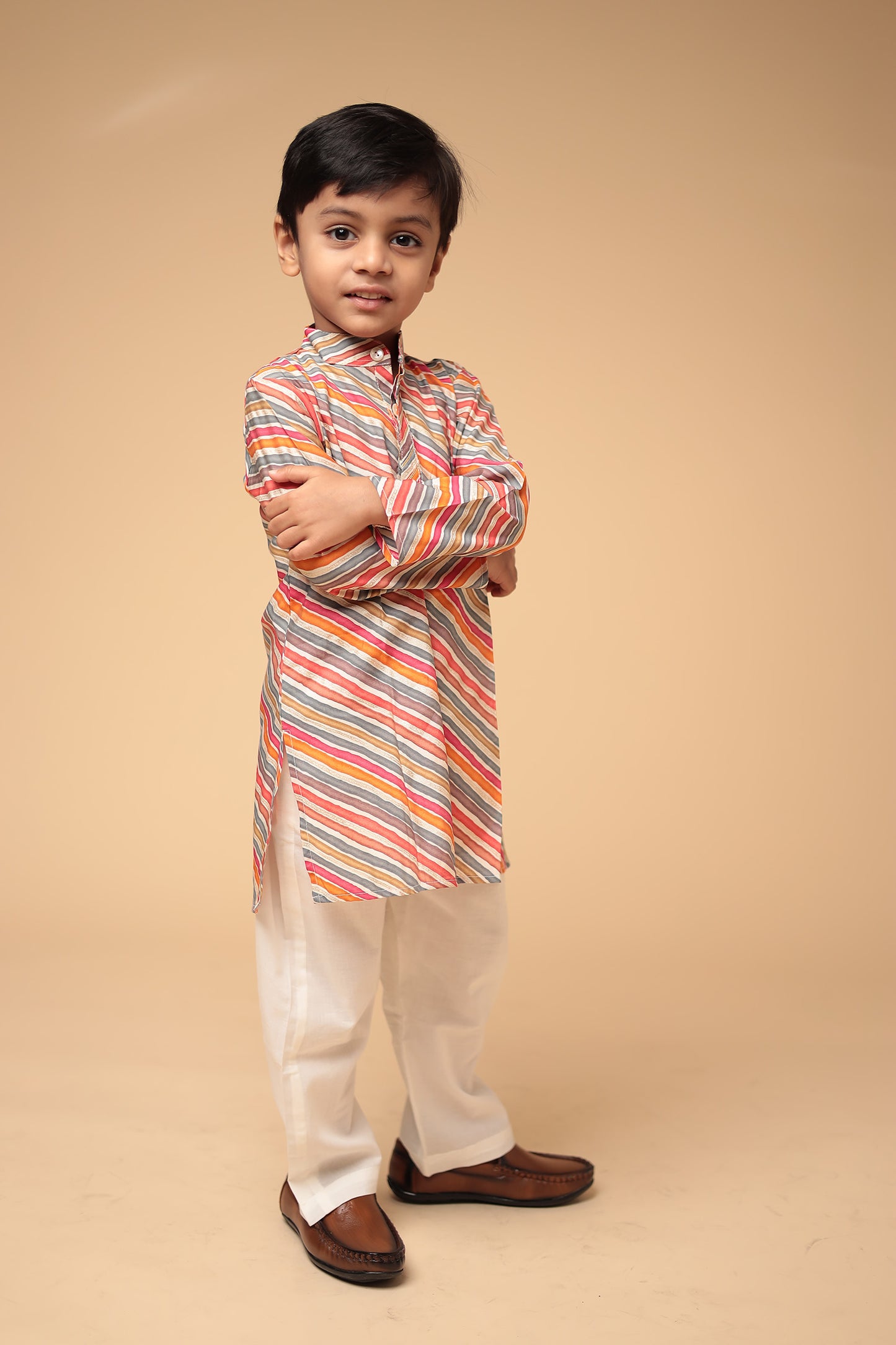 Traditional Cotton Lehariya Kurta with Pajama Set for Boys