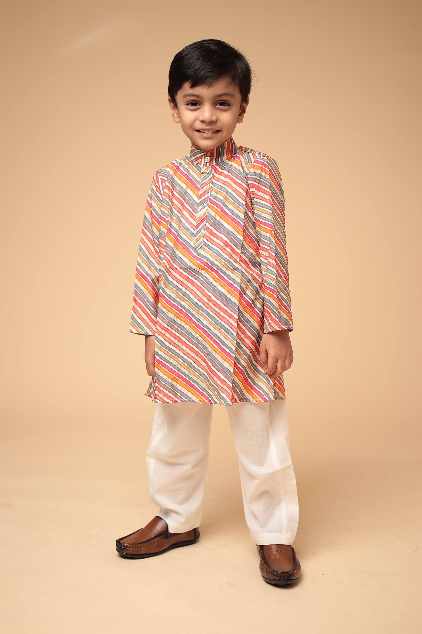 Traditional Cotton Lehariya Kurta with Pajama Set for Boys