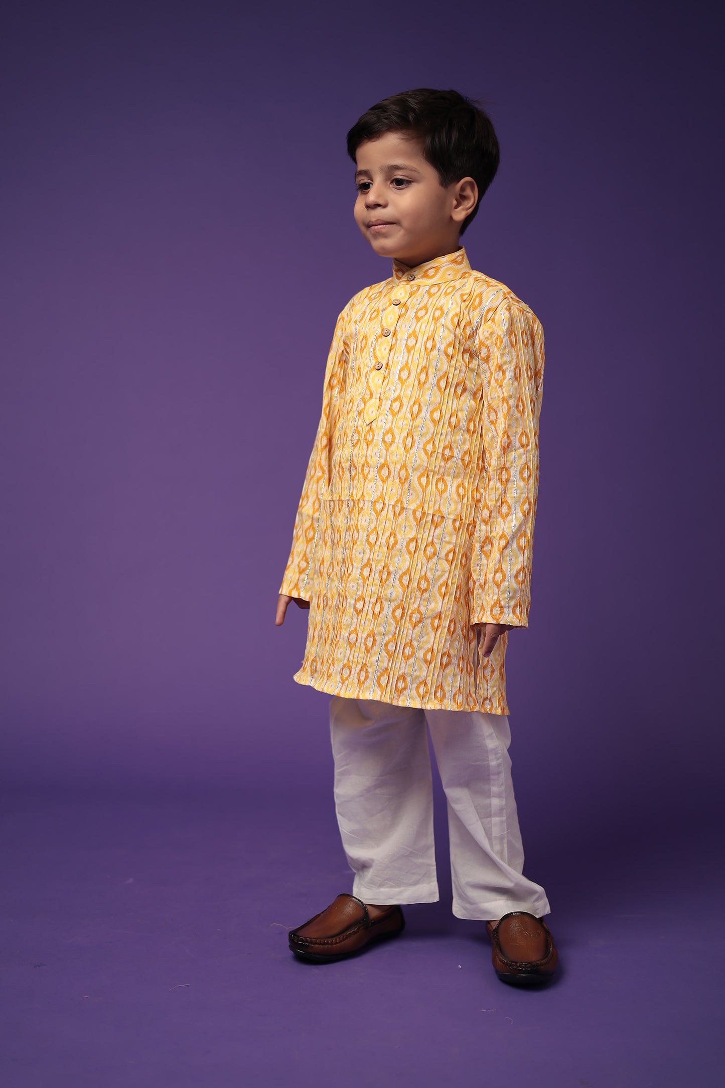 Traditional Cotton pintuck Kurta with Pajama Set for Boys