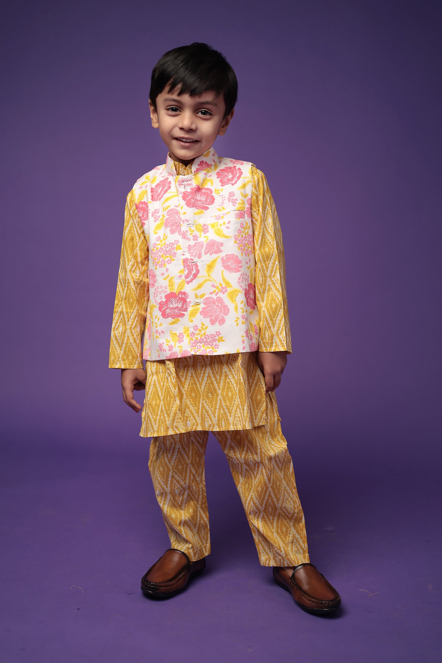 Cotton Ethnic Wear Kurta Pajama with Jacket Set for Boys