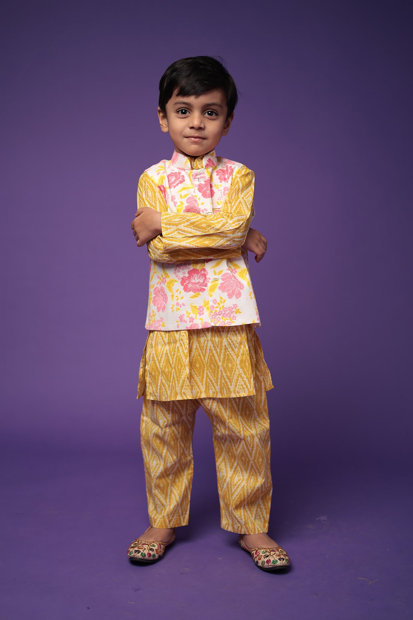 Cotton Ethnic Wear Kurta Pajama with Jacket Set for Boys