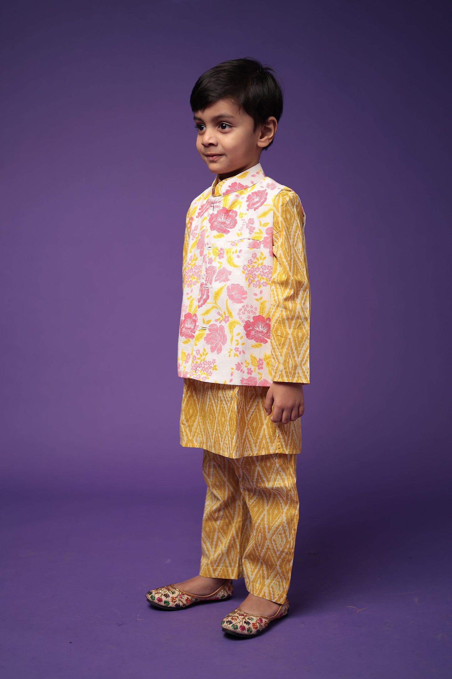 Cotton Ethnic Wear Kurta Pajama with Jacket Set for Boys