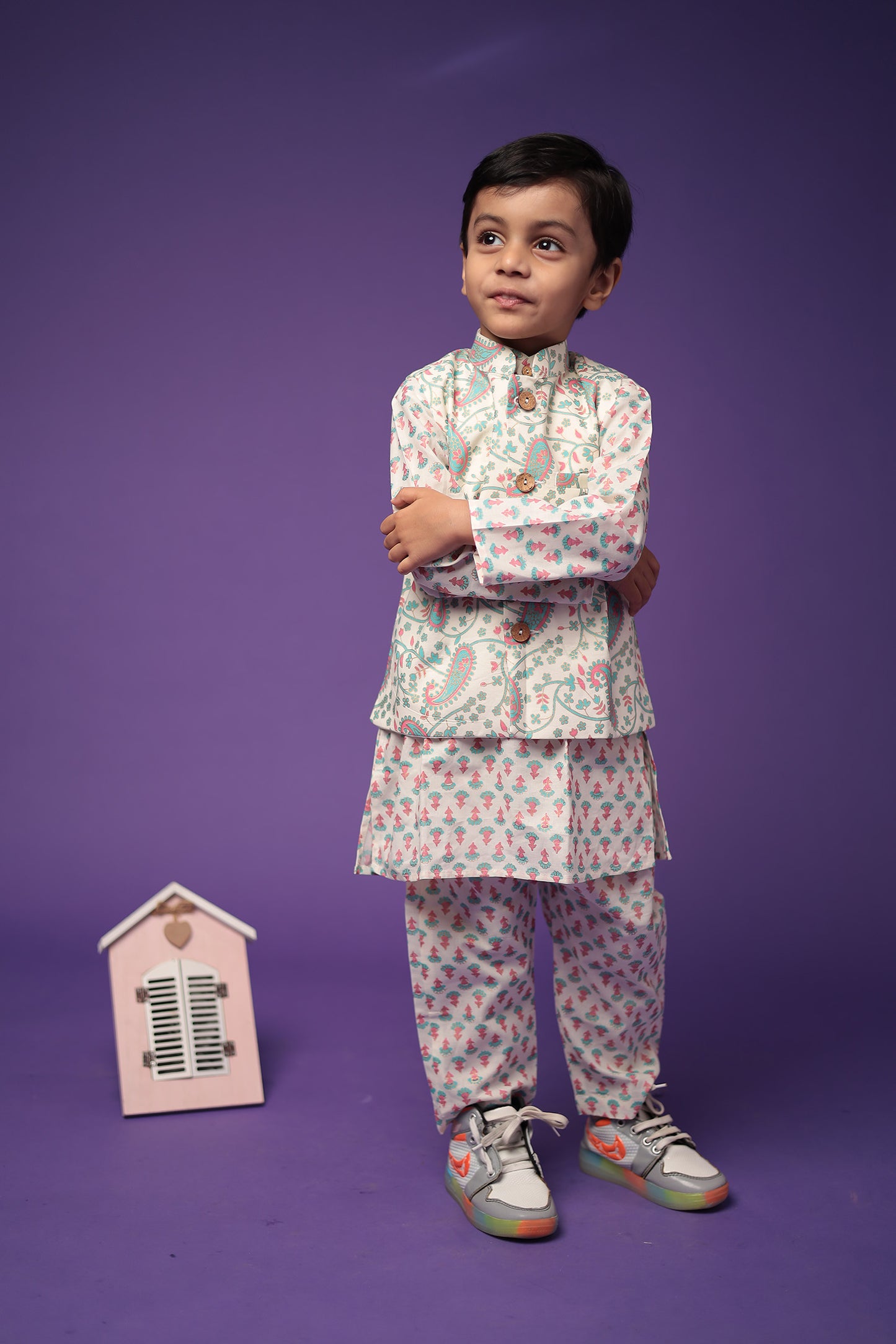 Cotton Ethnic Wear Kurta Pajama with Jacket Set for Boys