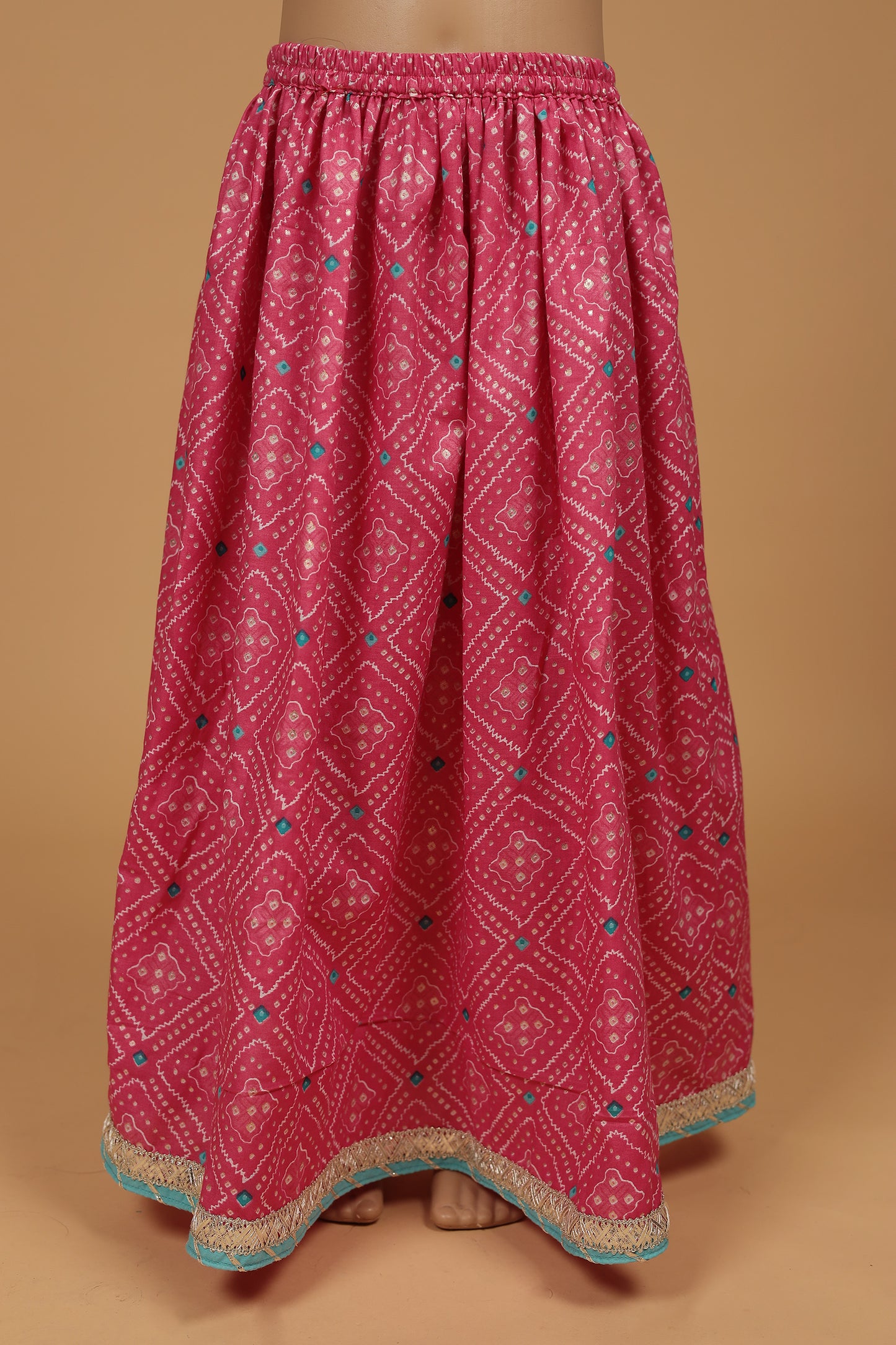 Elegant Pink Foil Cotton Blouse with Lehenga and Dupatta Set