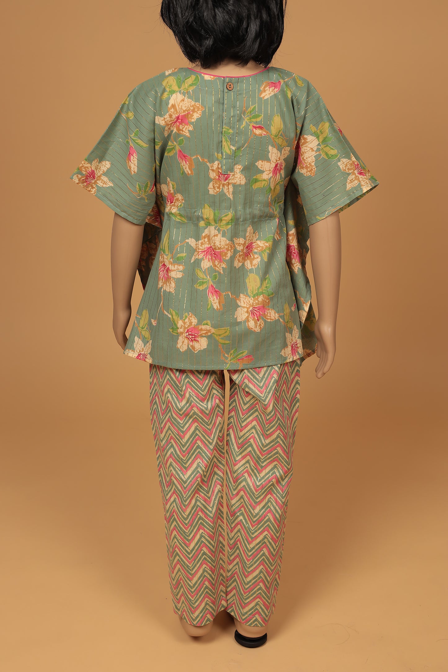 Chic Green Floral Cotton Kaftan with Pant Set