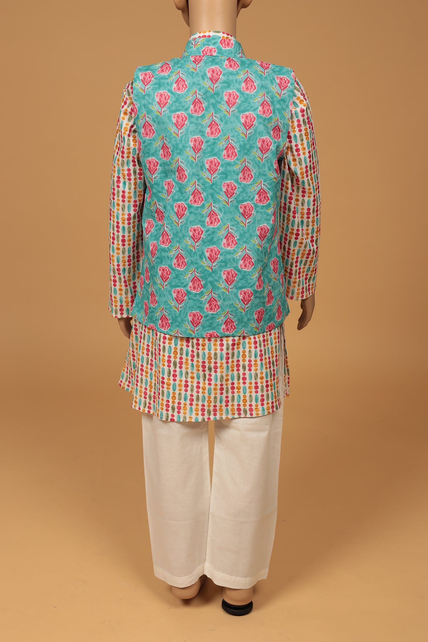 Blue Floral Cotton Kurta with jacket Set