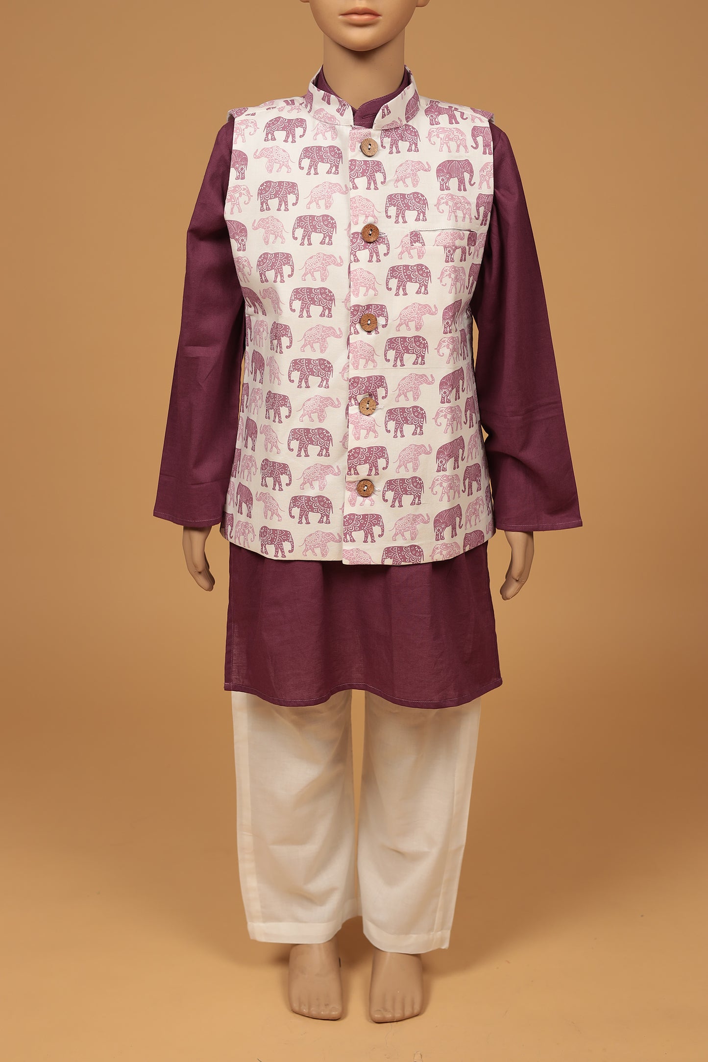 Purple Floral Cotton Kurta with jacket Set