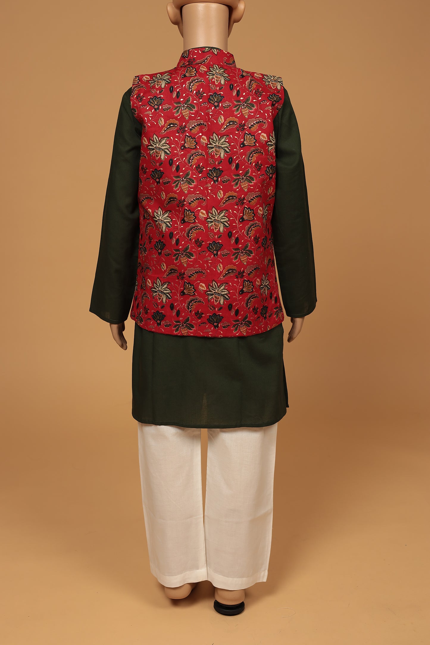 Red Floral Cotton Kurta with jacket Set