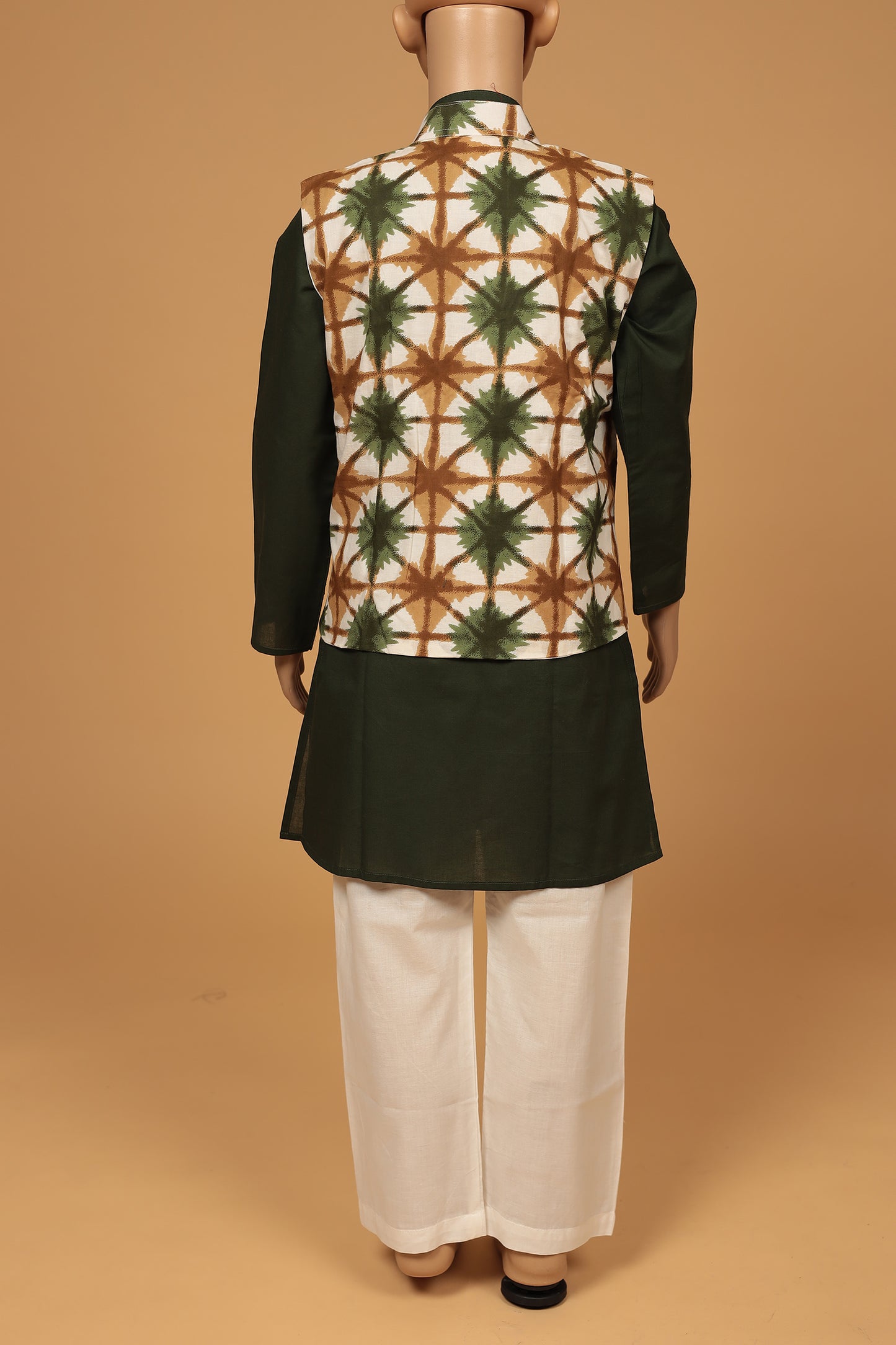 Green Floral Cotton Kurta with jacket Set