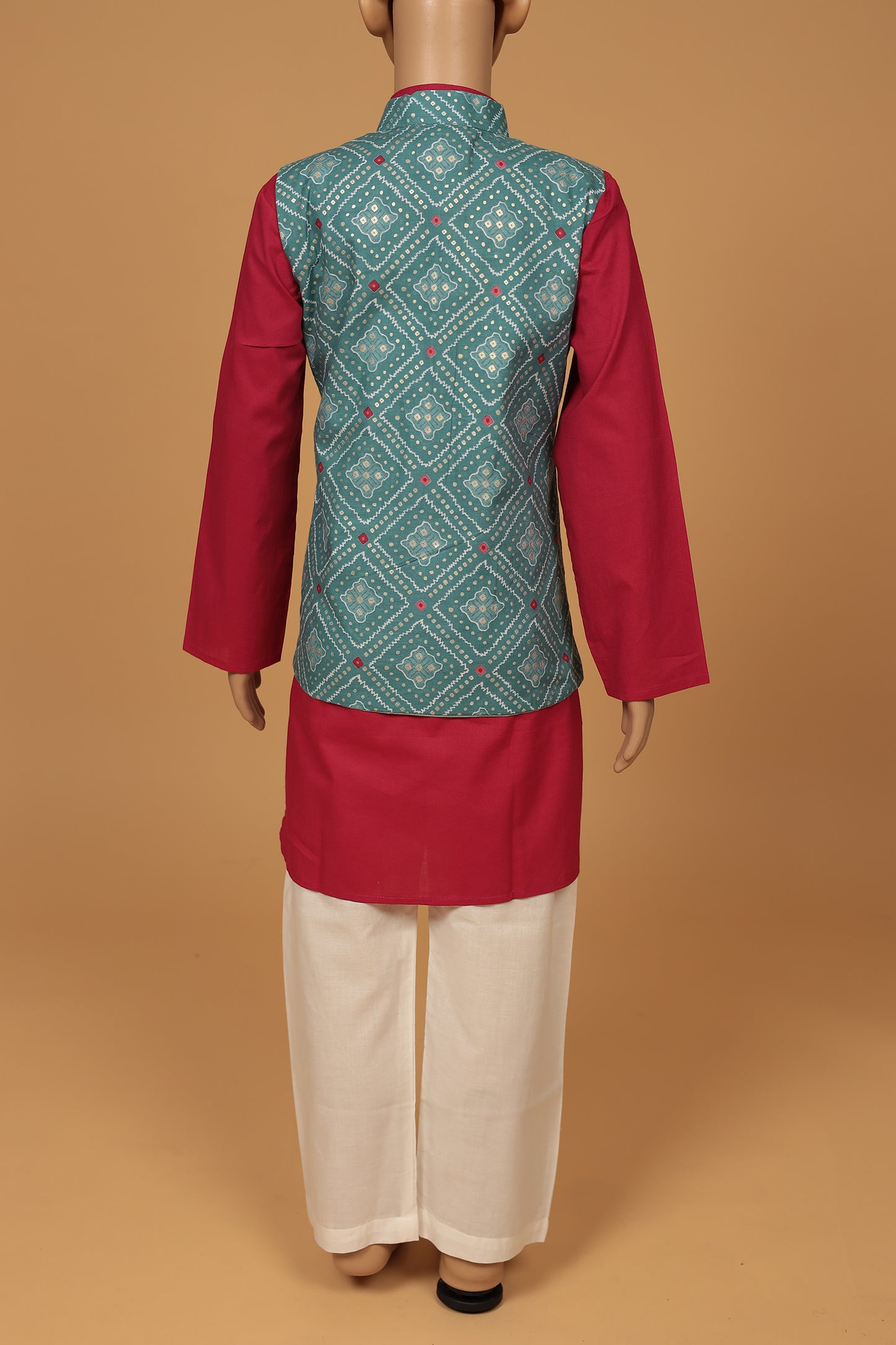 Blue Grey Floral Cotton Kurta with jacket Set