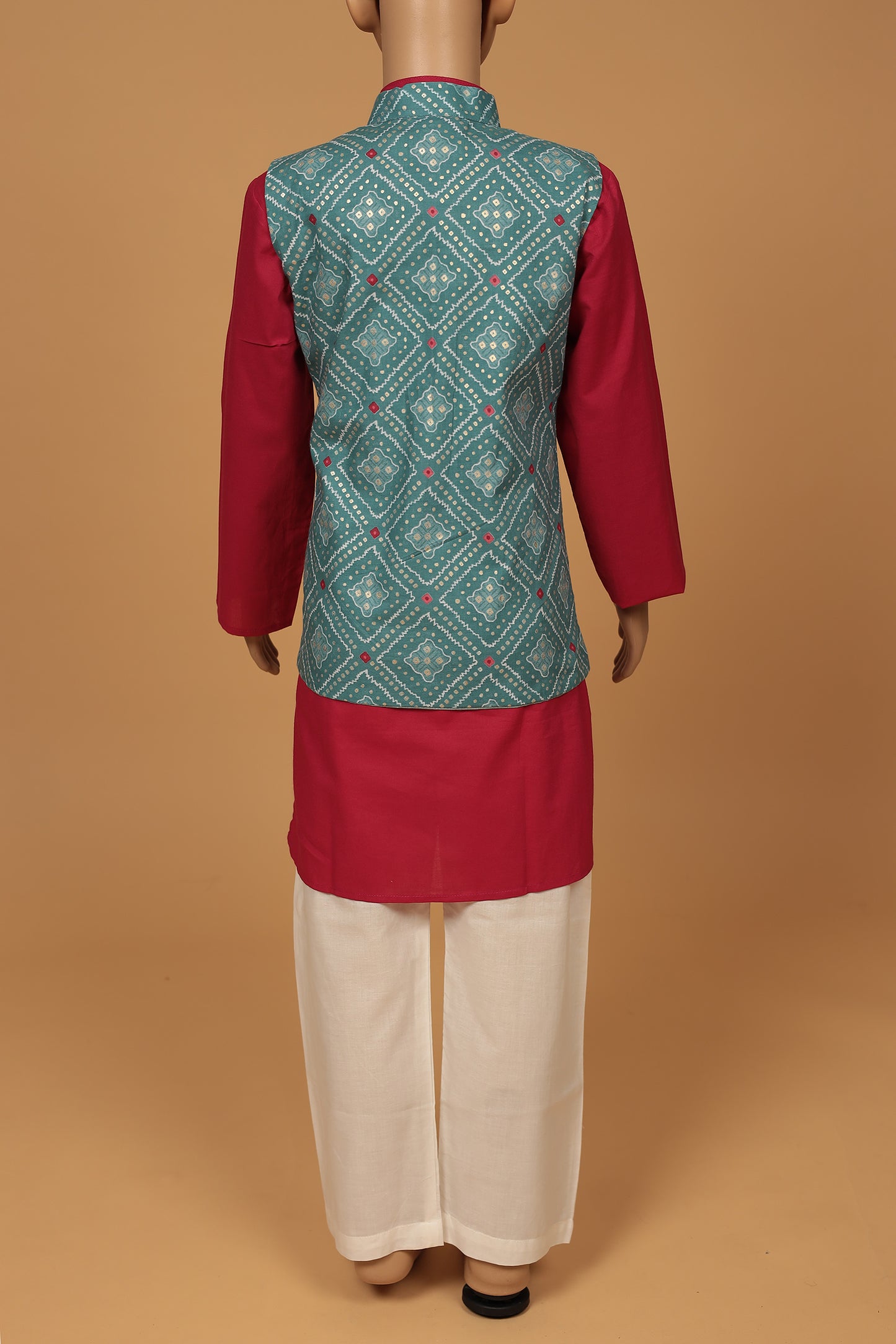 Blue Grey Floral Cotton Kurta with jacket Set