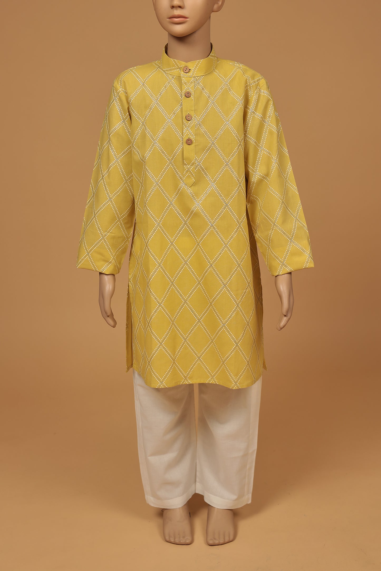 Radiant Yellow Cotton Silver Foil Kurta with Pajama Set