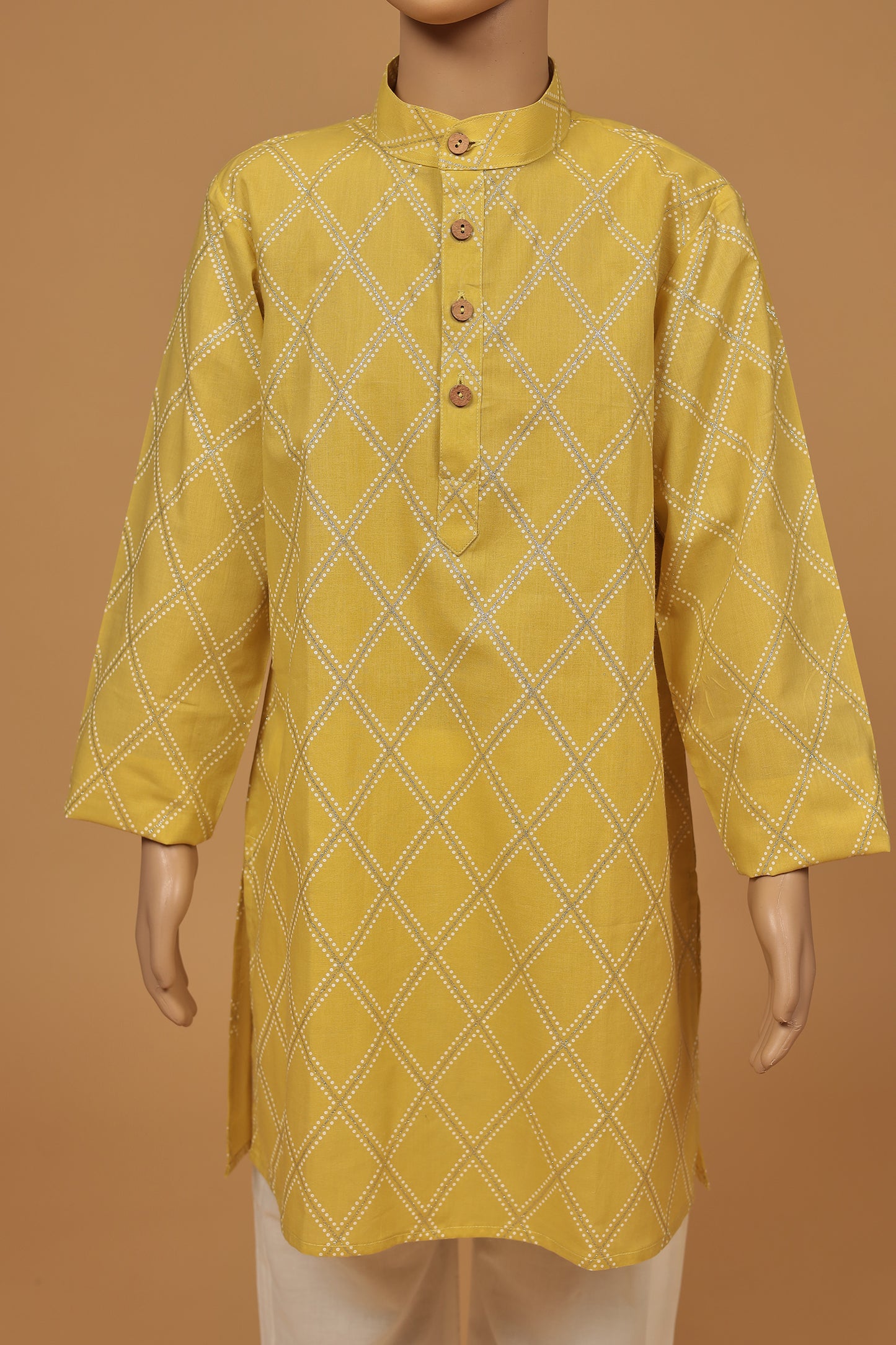 Radiant Yellow Cotton Silver Foil Kurta with Pajama Set