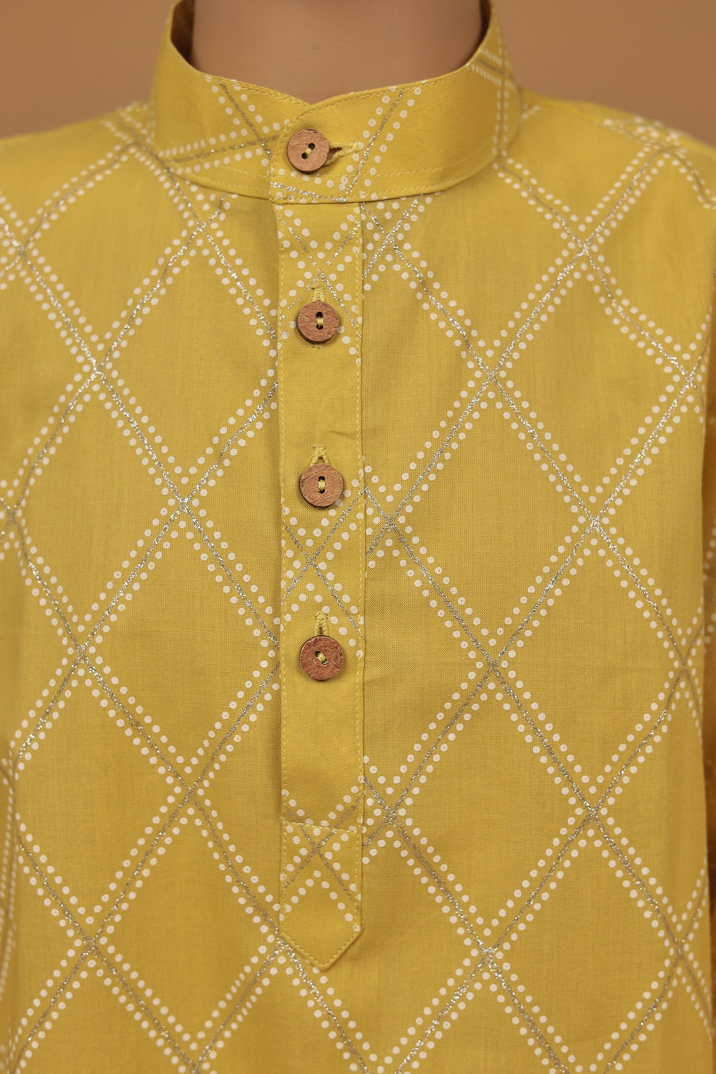 Radiant Yellow Cotton Silver Foil Kurta with Pajama Set