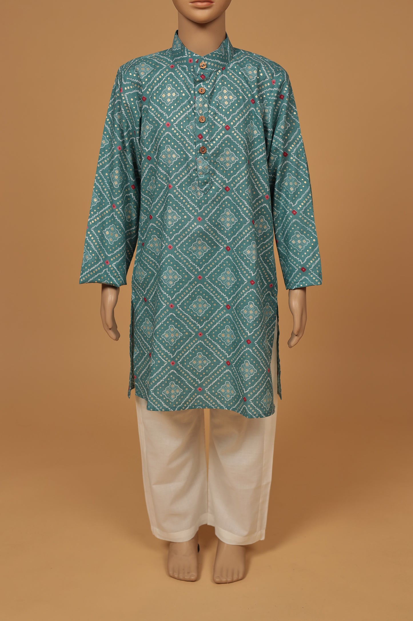 Sophisticated Blue Grey Foil Print Cotton Kurta with Pajama Set