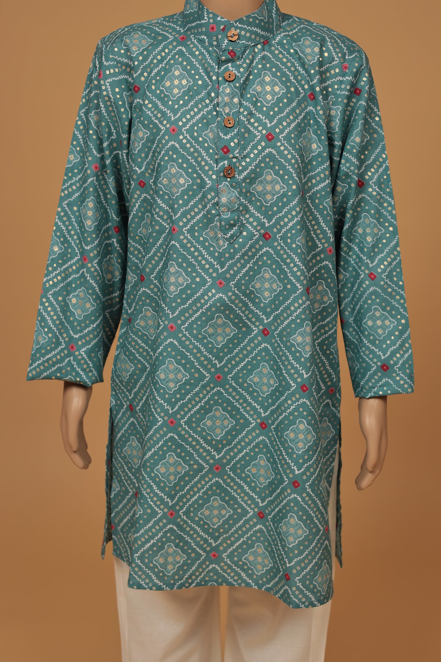 Sophisticated Blue Grey Foil Print Cotton Kurta with Pajama Set