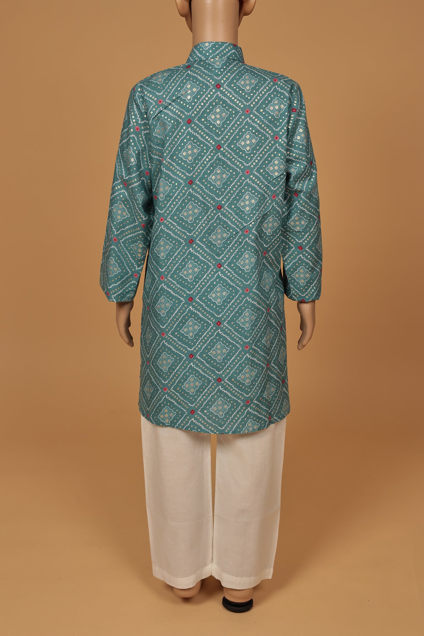 Sophisticated Blue Grey Foil Print Cotton Kurta with Pajama Set