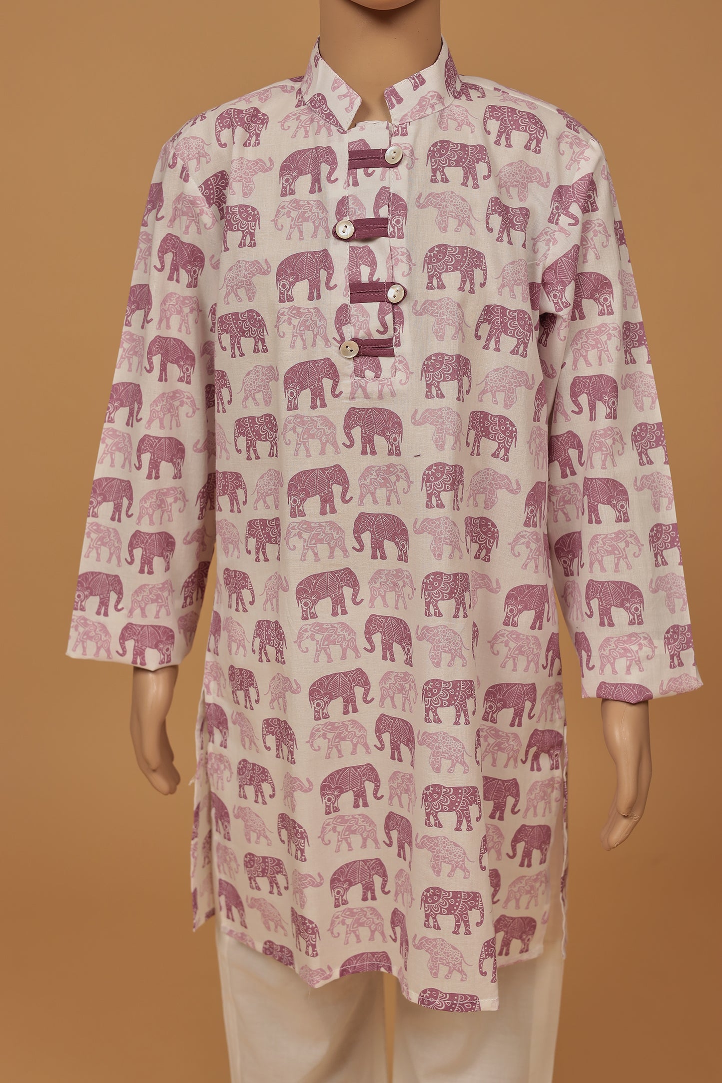 Elegant Purple Elephant Print Cotton Kurta with Pajama Set