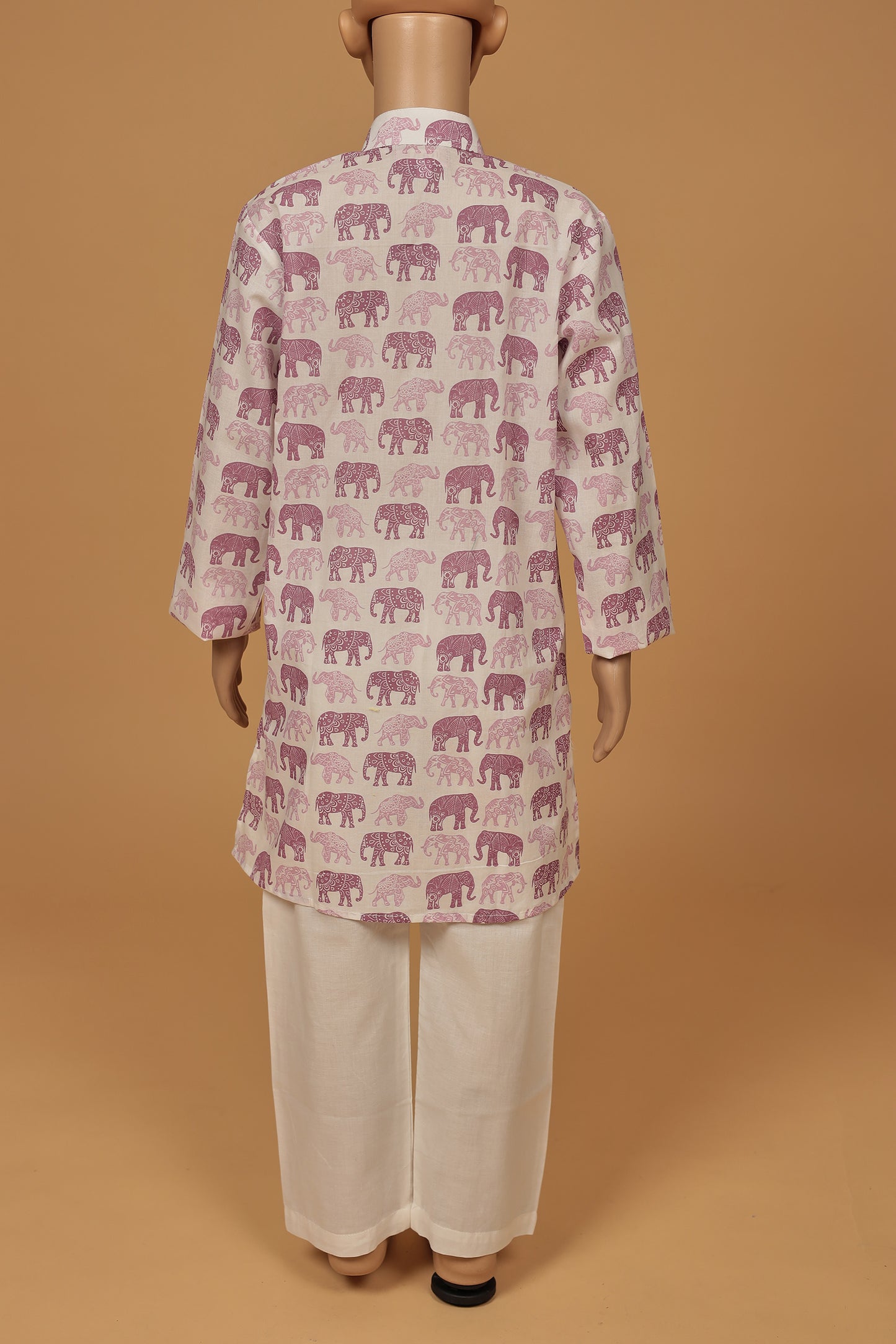 Elegant Purple Elephant Print Cotton Kurta with Pajama Set