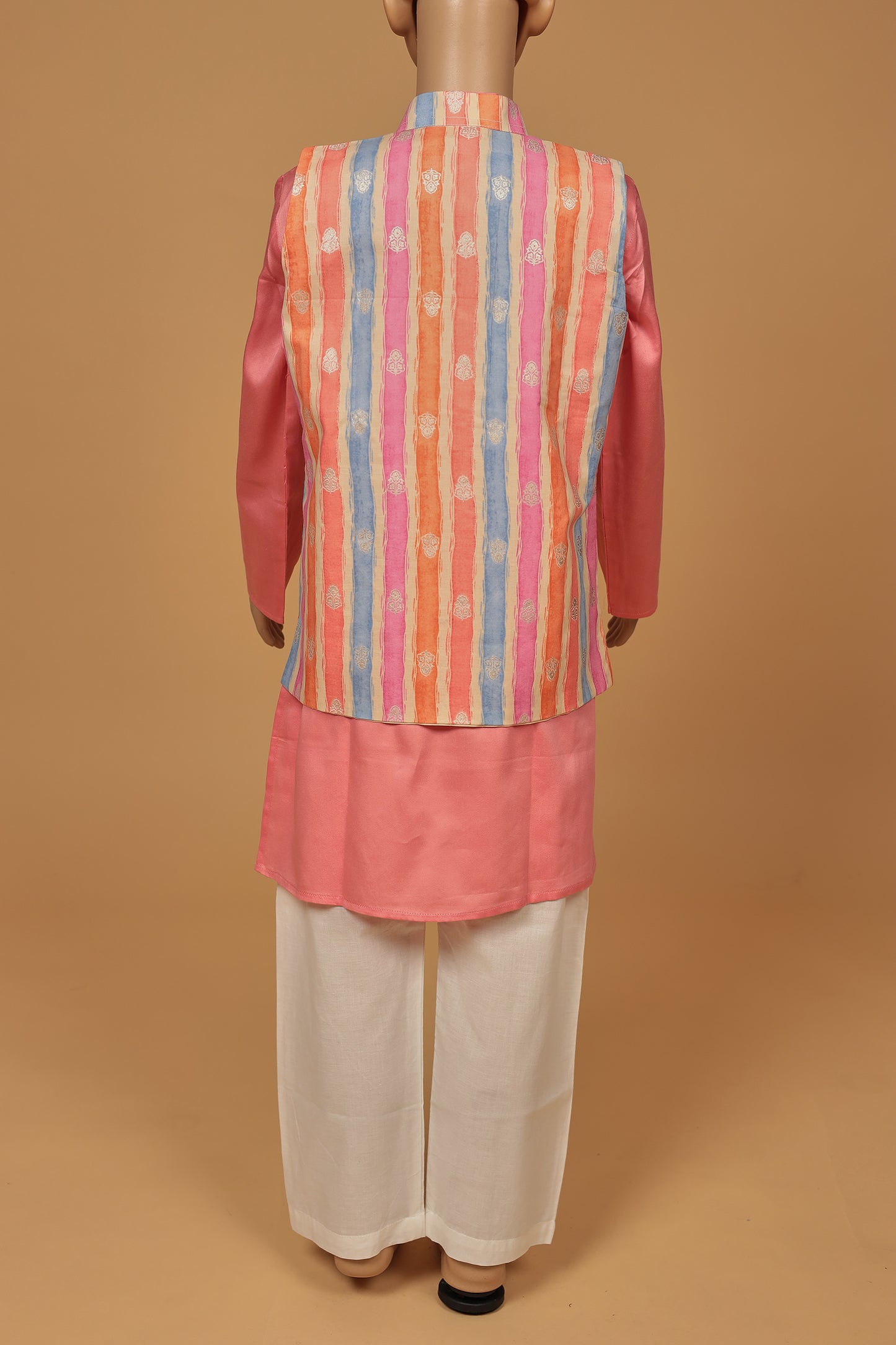 Stylish Pink Stripe Cotton Jacket Kurta and Pajama Set